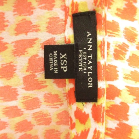 Ann Taylor Top XS Petite Orange Yellow Print Ruffle Sleeveless V Neck - Picture 5 of 6